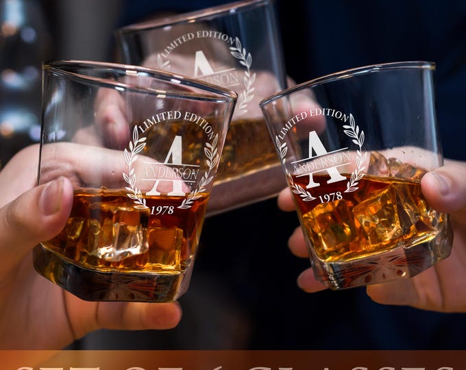 Personalized Whiskey Glasses Set Of 6: Engraved Glassware, Optional Decanter & Gift Box