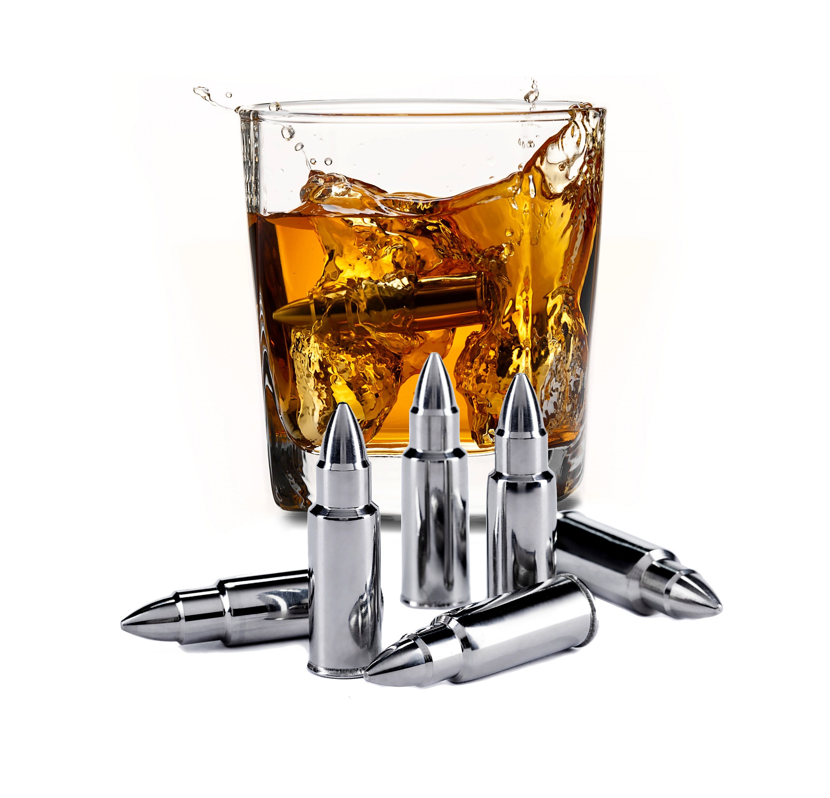 Set of 6 Gold Whiskey Stones Extra Large With Freezer Base, Bullet Shaped  Premium Stainless Steel Reusable Chilling Ice Cubes Rocks 