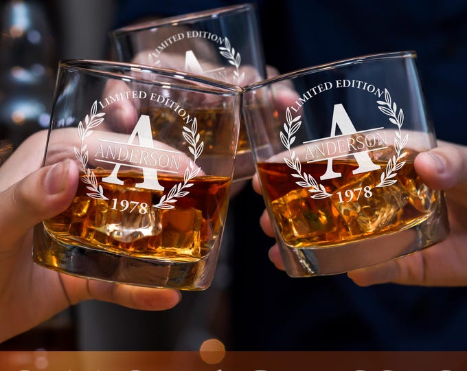 Personalized Whiskey Decanter & Glasses Set of 6: Engraved Wooden Box Barware Gift
