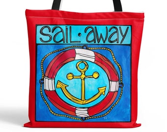 Segel weg nautische Einkaufstasche | Anker Bootfahren Geschenk | Küstenboot Tasche | Bunte Strandtasche | Geschenk für Seemann | Maritimes Geschenk