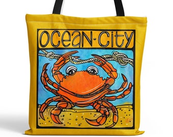Ocean City Tote Bag | Crab Coastal Accessories, MD, NJ | Maryland, New Jersey, Shoulder Tote. Perfect for beach trips and lazy pool days.