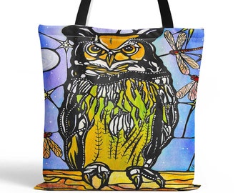 Owl Shoulder Bag, Nightly Owl Tote Handbag, Whimsical Bag, Work Bag, Book Bag, Travel Bag, Owl Lovers Gift