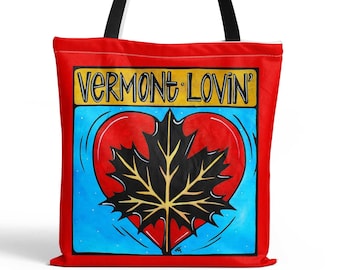 Vermont Tote Bag | VT Maple Accessories | Maple Leaf Love, New England Shoulder Bag | Vermont Lovin‘ Shoulder Bag, North East USA State Bag