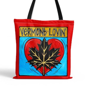 Vermont Tote Bag | VT Maple Accessories | Maple Leaf Love, New England Shoulder Bag | Vermont Lovin‘ Shoulder Bag, North East USA State Bag