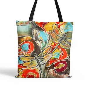 Dragonfly Shoulder Bag, Colorful Dragonflies Purse Tote Handbag, Whimsical Beach Bag, Work Bag, Book Bag, Travel Bag, Dragonfly Lover Gift