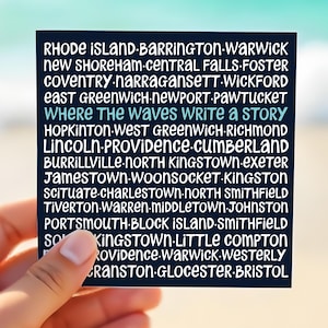 Rhode Island Sticker – RI Town Names Decal, Coastal Ocean State Pride Square Sticker, New England Vinyl Sticker, Providence - Newport Gift