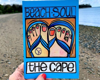 Cape Cod Postcard: Fun Beach Coastal Card, Biglietto di auguri, Il Capo, Cartolina sandali estivi, Colorful Flip Flop Single Card