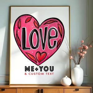 Custom Love Heart Print for Couples, Personalized Romantic Wall Art, Anniversary, Wedding Gift, Valentines Day Decor, ME & YOU Design