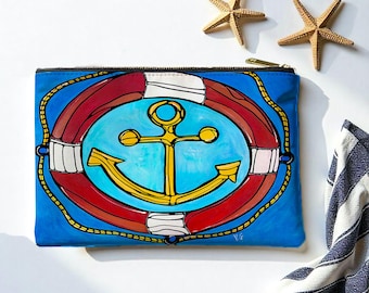 Bolsa de ancla náutica, bolsa costera con cremallera, regalo para amantes del océano, accesorio marítimo, clutch de viaje para la playa, regalo marinero, neceser de ancla