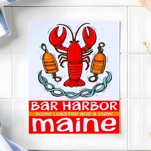 4x6 ART PRINT POSTCARD Bar Harbor Maine Postcard | New England Souvenir | Beach Town in Maine State Postcard Fun Whimsical Birthday Gift