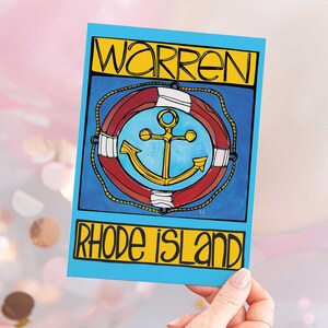 Warren RI Postcard: Rhode Island Anchor Nautical Coastal Card, Colorful Rhode Island State Stationery, Greeting Card, Nautical Postcard