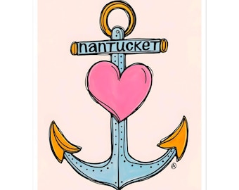 VINYL STICKER Nantucket Anchor Heart Sticker, Whimsical Nautical Coastal Art for Cape Cod Lovers, Massachusetts Pride Vinyl Decal, Cute Gift