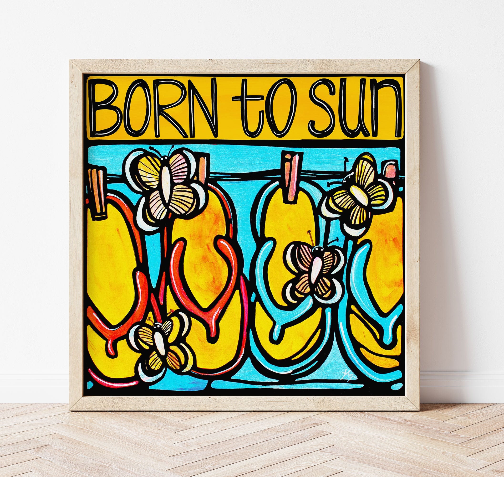 Beach Signed Art Print. Colorful Coastal Decor. Flip Flop Artwork. Fun