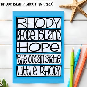 Rhode Island Greeting Card, Rhody HOPE Ocean State Birthday Card, Little Rhody Hand Lettered Card, RI State Pride Card, New England Card