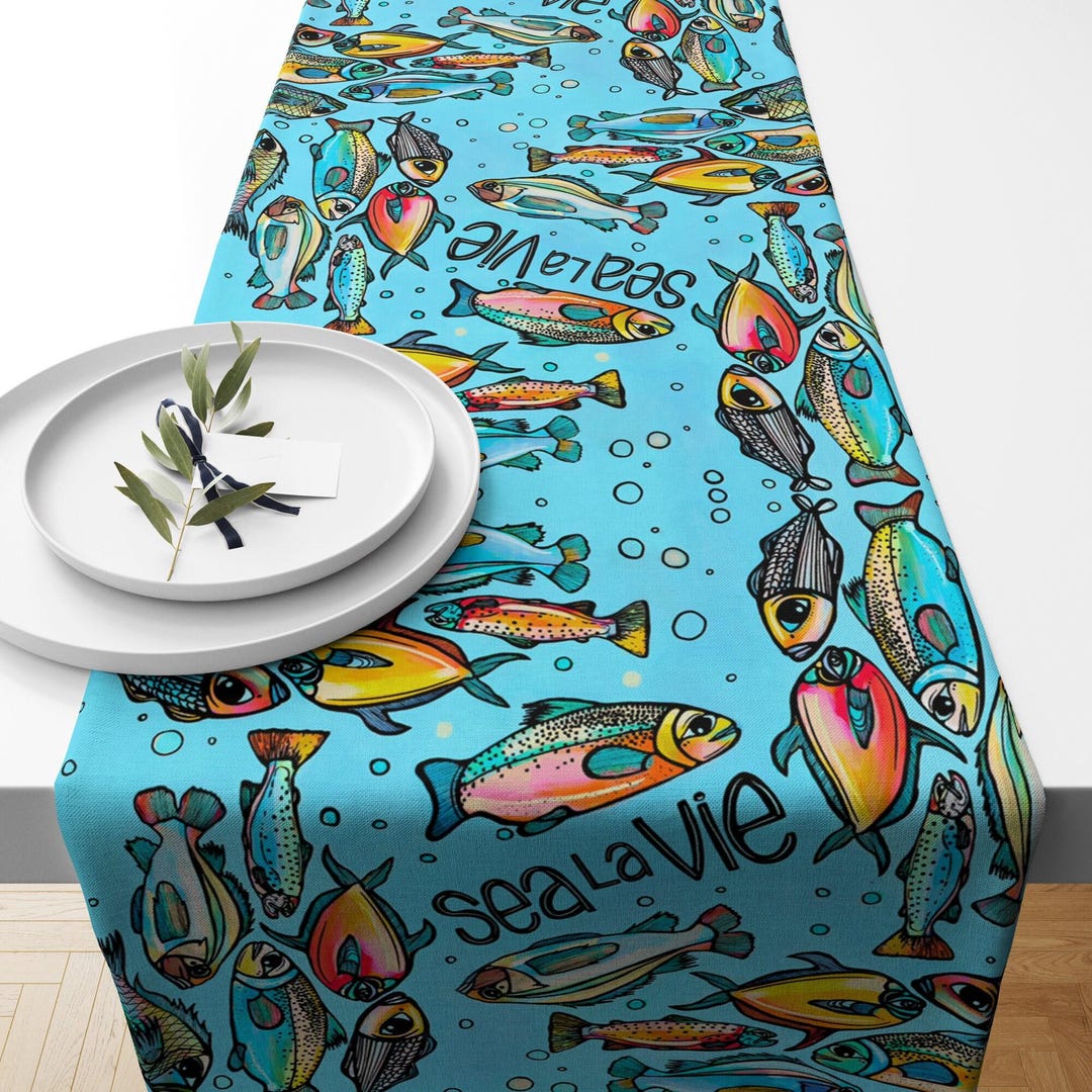 Sea La Vie Table Runner, Whimsical and Colorful Kitchen & Table Linens ...