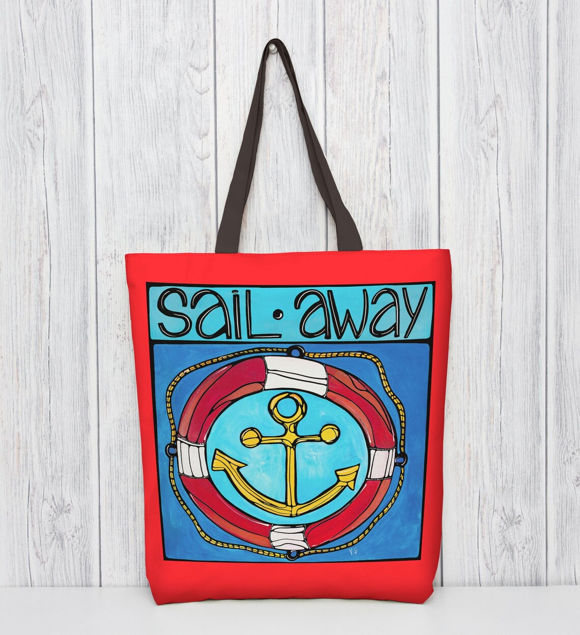 Nautical Tote Bag Anchor Boating Gift Blue Polyester Tote Etsy