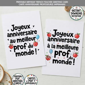 French Teacher Birthday Card Printable | Carte Imprimable Joyeux Anniversaire Meilleur Prof | PDF Instant Download | French Classroom Gift