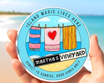 Sticker Martha's Vineyard Beach & nautische kustkunst - New England Decor, Nautical Vineyard Sticker - Martha's Vineyard Coastal Decor