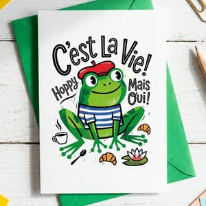 C'est La Vie Carte Grenouille | Hoppy Mais Oui Funny French Frog Card for Francophiles & Frog Lovers, C'est La Vie Carte de Souhaits Drôle