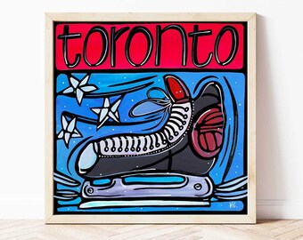 Toronto Signed Art Print: Canada Hockey, Toronto Ontario, Colorful Travel Wall Art, Whimsical Winter Sports Ice Skating Print