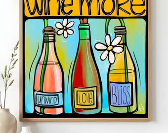Wine Bottles Art Print, Vibrant Kitchen Décor, Red White Rosé, Bar Wall Art, Unique Gift for Wine Lovers