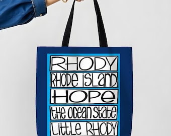 Rhode Island Names Tote | Reusable Coastal Bag for Ocean State Fans, Rhody Gift for Rhode Island RI State Beach Lovers