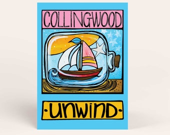 Collingwood Ontario Postcard: Canada, Sailboat in Bottle Coastal Card, Greeting Card, Unwind, Fun Nautical Postcard