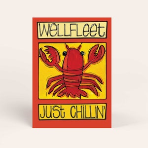 Wellfleet Homard Carte postale : Fun Cape Cod Beach Coastal Card, Carte de voeux, Just Chillin, Happy Summer Postcard, Colorful Massachusetts Card