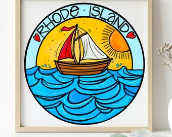 Lámina artística de velero de Rhode Island, recuerdo de Rhode Island, arte mural costero, lámina náutica de Rhode Island, decoración de Nueva Inglaterra, arte para casas de playa.