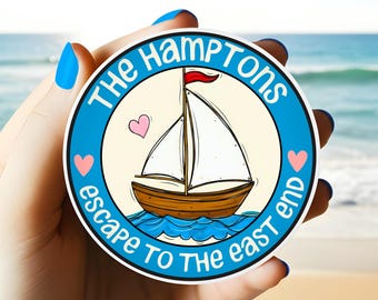 The Hamptons Sticker – Escape to the East End Sailboat Design, New York Long Island Coastal Souvenir, NY Nautical Gift, Summer Beach Decal