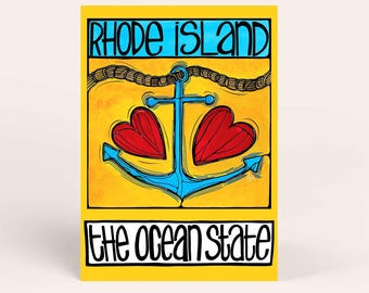 Cartolina Rhode Island: Rhody Anchor Love, Biglietto d'auguri, RI Ocean State Arte nautica e costiera