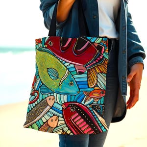 Tropical Fish Tote Bag – Whimsical Coastal Design, Vibrant Ocean-Inspired Reusable Bag, Perfect for Beach Days, Shopping, or Everyday Use