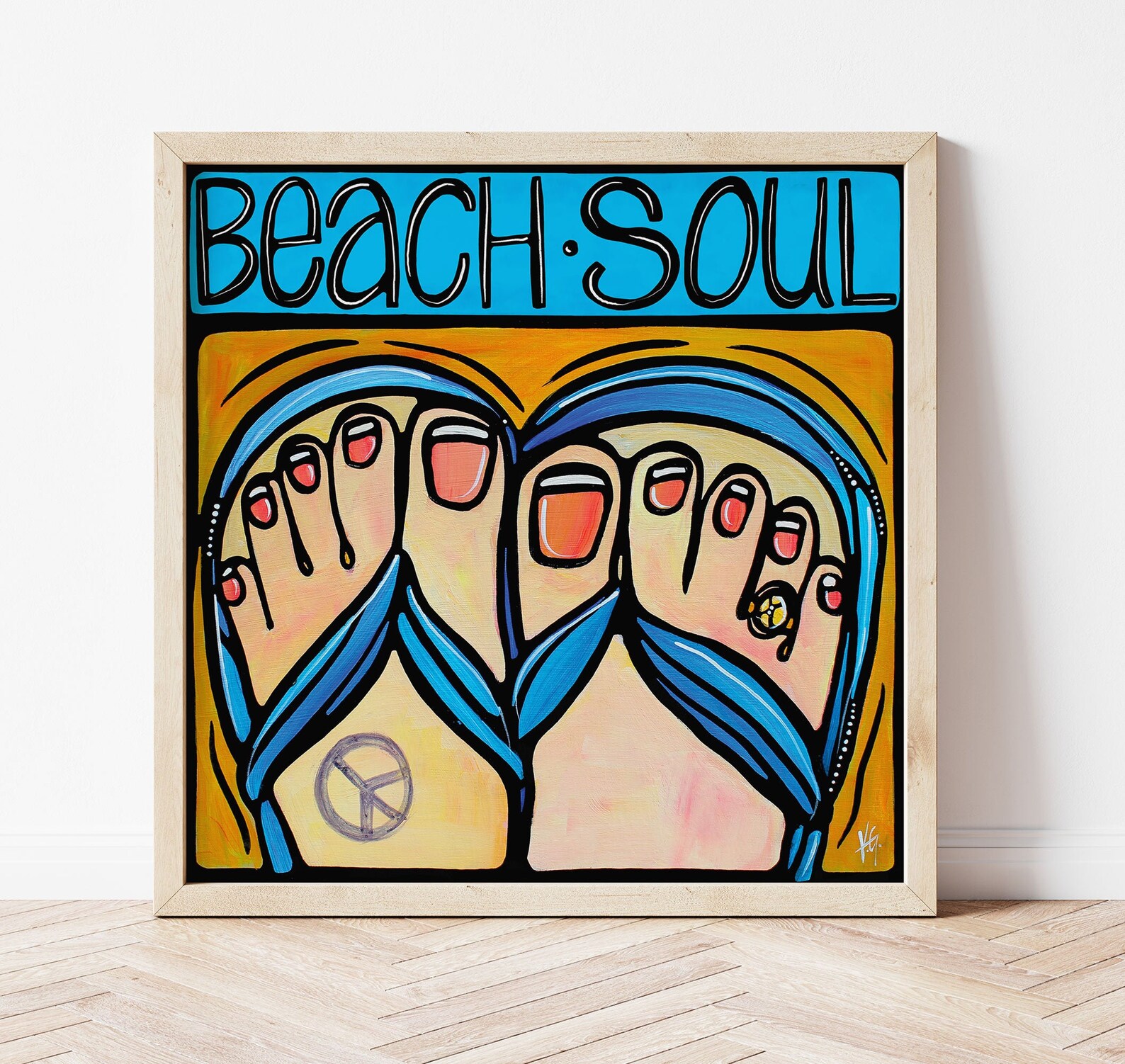 Beach Signed Art Print. Flip Flops Wall Decor, Whimsical Ocean Tropical