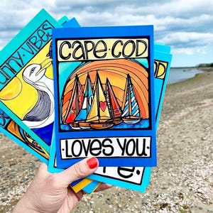 Cape Cod Postcard Set, 6 pack of MA State Nautical & Coastal Art. Massachusetts Beach Towns, New England; Chatham, Sandwich
