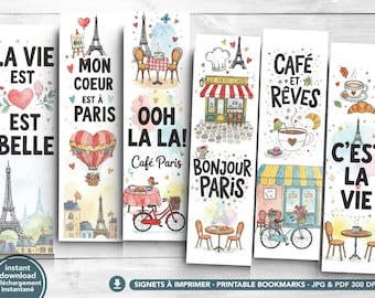 Paris Lesezeichen zum Ausdrucken | Sofortdownload | Französische Lesezeichen Set | Bonjour Paris Geschenk | Frankophiles Buch-Liebhaber-Geschenk | Signets Paris