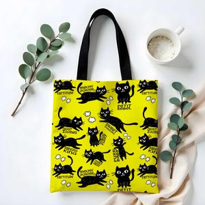 Verspielte Tasche für Katzenliebhaber - Süße Gelbe Tasche für Katzenliebhaber, lustiges Katzen Geschenk für Frauen, Jugendliche & Freunde