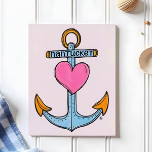 100x120 Kunstdruck Postkarte Nantucket | Cape Cod Anker & Herz Küstenkarte | Massachusetts Nautical New England Stadt Souvenir | MA Zustand Geschenk