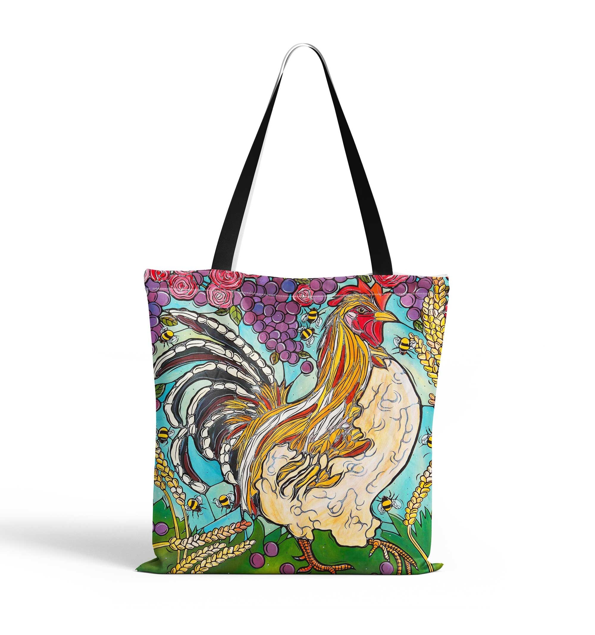 Chicken Shoulder Bag Colorful Rooster Purse Tote Handbag Whimsical Beach Bag Work Bag Book Bag Travel Bag Chicken Lover Gift