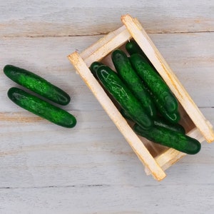 Miniature Cucumbers – 1:12 Scale Realistic Dollhouse Vegetables – Handmade Polymer Clay Food