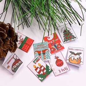 Biglietti di Natale per casa delle bambole - Confezione da 6 biglietti di Natale per casa delle bambole - Biglietti di Natale in miniatura - Scala 1:12 - Decorazioni natalizie per bambole