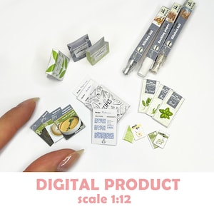 Cyfrowe pobieranie DIY zestaw kuchenny dla lalek - Zestaw kuchenny dla lalek - Zioła do domku dla lalek, torebki herbaty, przepisy i nie tylko - Skala 1:12 -
