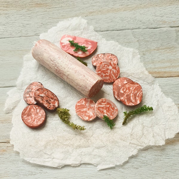 Dollhouse Realistic Salamis WITH slices - Handmade Polymer Clay Food - Dollhouse Miniatures - Fake Food