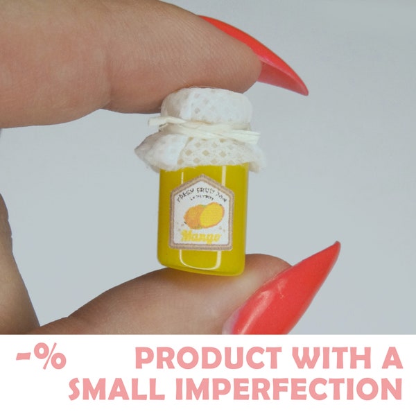 Dollhouse Jar of Mango Jam with a small imperfection - Miniature jar - Doll kitchen decor - Miniature food