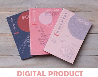 Digital download DIY Japanese cook books - Miniature books - Scale 1:6 - Openable books for dolls