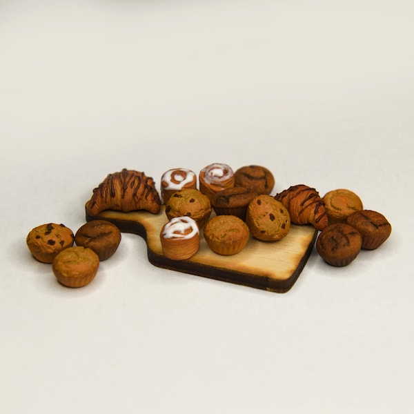 Dollhouse realistic muffins, croissants and cinnamon rolls - Handmade doll foods - Doll sweets - Polymer clay miniature foods - 1:12 scale