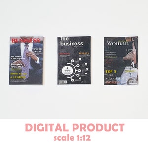 Digital Download DIY dollhouse magazines - 3 covers and pages - Openable mini magazines - Scale 1:12 -Mini Business Magazines