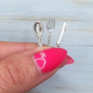 Dollhouse cutlery - Miniature tableware - Miniature forks, knifes, spoons - Available in set of 3 pcs /one of each/