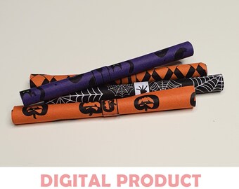 Papel de regalo de Halloween imprimible en miniatura – Embalaje para casa de muñecas DIY a escala 1:12 – Descarga digital