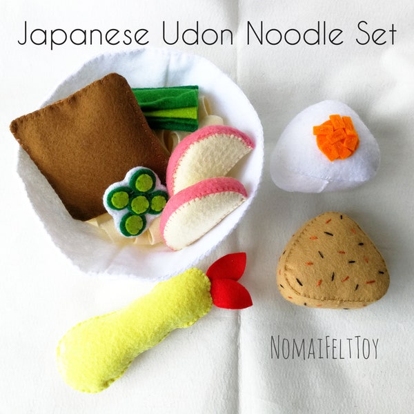 Filz japanische Udon Nudel und Reis Ball Set | Filz Nudel für pretend spielen | Filz Essen Spielzeug | Japanische Kueche | Filz Nudel Mittagessen Set