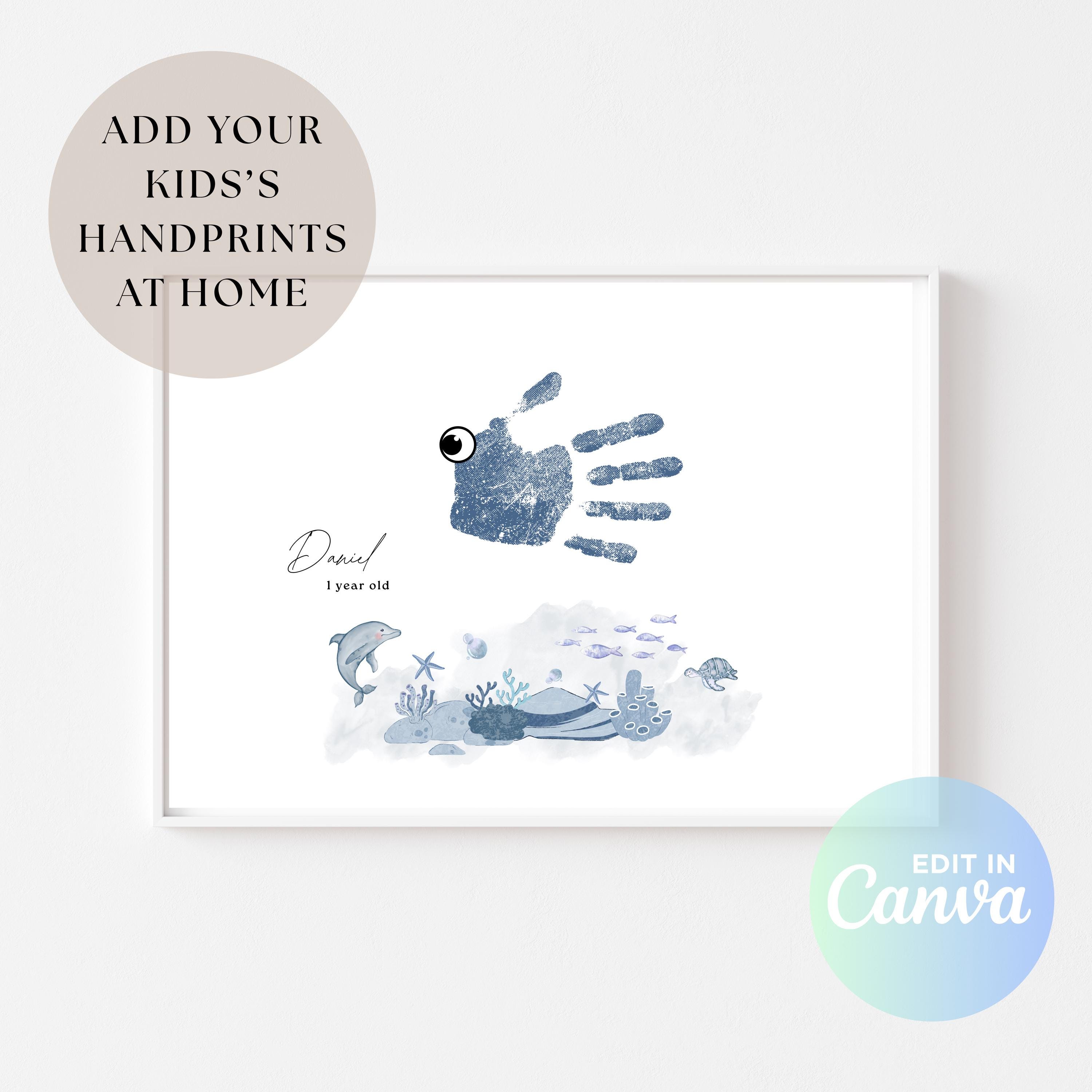 Under the Sea Handprint Art Printable Poster | Gray Tone | Editable ...
